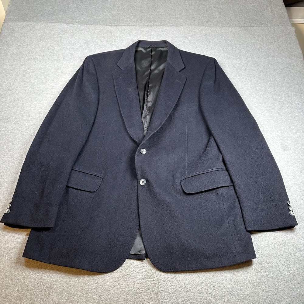 Vintage 100% Cashmere Navy Blazer Mens 42R Jacket 2-Button Sport‎ Coat NOTE